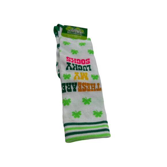 Saint Patricks Socks‎ Fits shoe sizes 5-9 White Green Yellow Stripes Shamrock - Picture 2 of 4